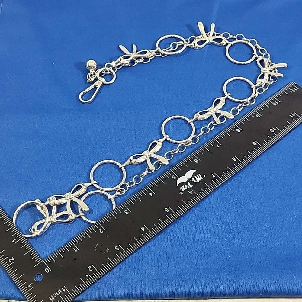 Retro Y2K Belly Chain Metal Belt Silver-tone Cutesy Bows‎ Fits Upto 38